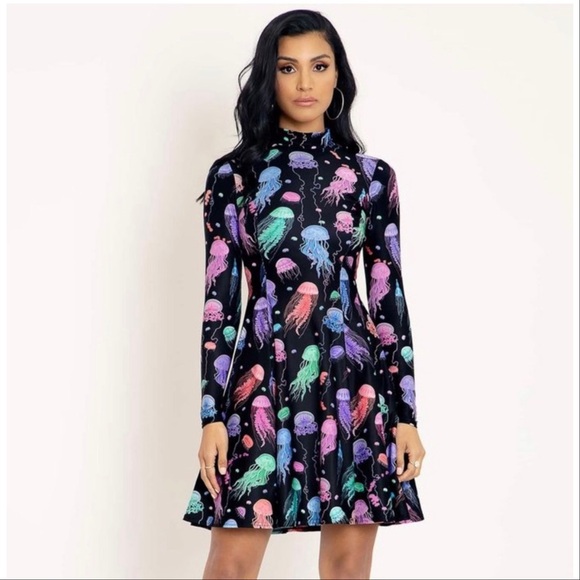 Blackmilk Dresses & Skirts - BlackMilk Long Sleeve Evil Tee Dress - Sea Jellies - S